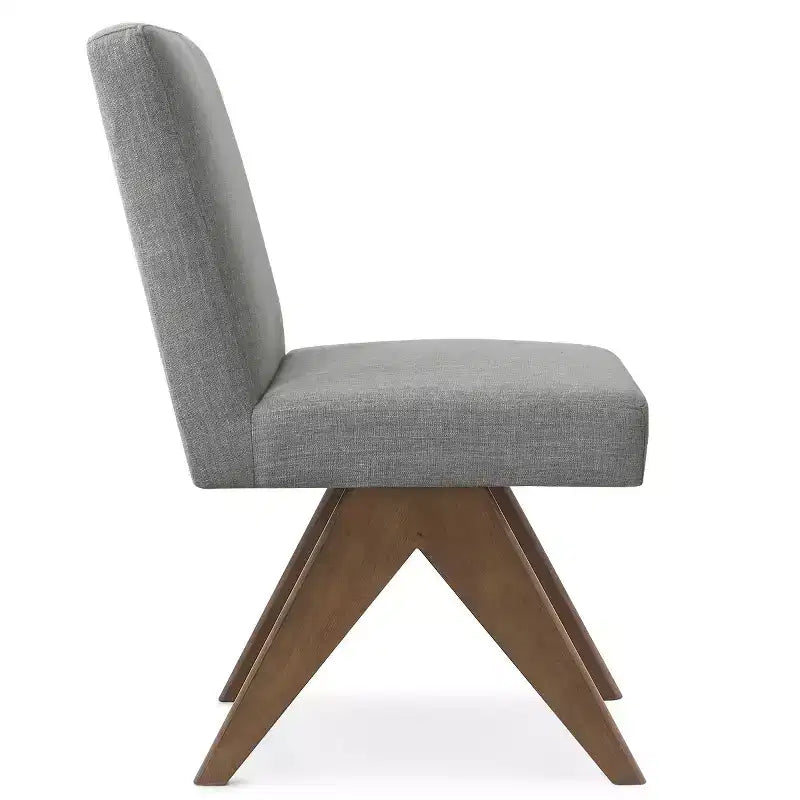 Lot de 2 chaises de salle à manger rembourrées, chaises d'appoint sans accoudoirs en lin de style moderne du milieu du siècle avec pieds en V en bois d'hévéa massif finition noyer - Panipeachy