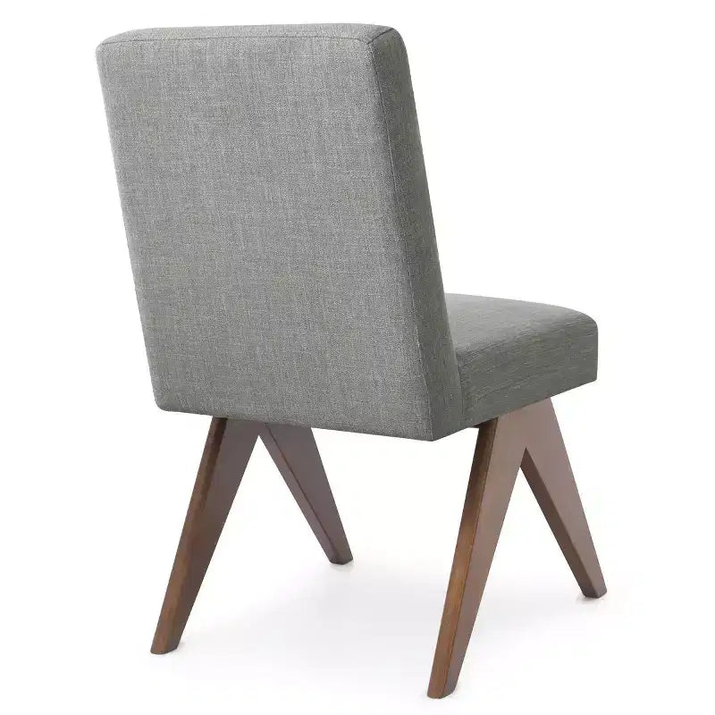 Lot de 2 chaises de salle à manger rembourrées, chaises d'appoint sans accoudoirs en lin de style moderne du milieu du siècle avec pieds en V en bois d'hévéa massif finition noyer - Panipeachy