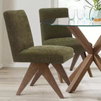 Lot de 2 chaises de salle à manger rembourrées, chaises d'appoint sans accoudoirs en lin de style moderne du milieu du siècle avec pieds en V en bois d'hévéa massif finition noyer - Panipeachy