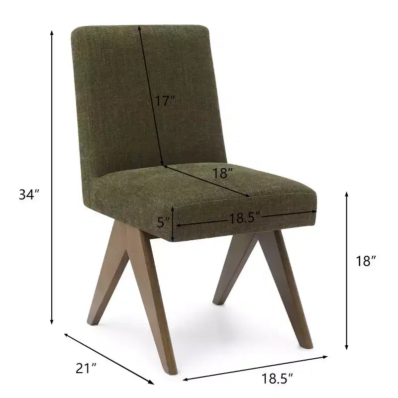 Lot de 2 chaises de salle à manger rembourrées, chaises d'appoint sans accoudoirs en lin de style moderne du milieu du siècle avec pieds en V en bois d'hévéa massif finition noyer - Panipeachy