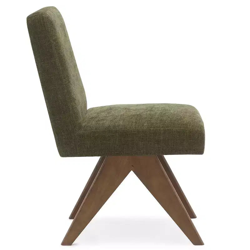 Lot de 2 chaises de salle à manger rembourrées, chaises d'appoint sans accoudoirs en lin de style moderne du milieu du siècle avec pieds en V en bois d'hévéa massif finition noyer - Panipeachy