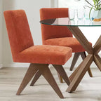 Lot de 2 chaises de salle à manger rembourrées, chaises d'appoint sans accoudoirs en lin de style moderne du milieu du siècle avec pieds en V en bois d'hévéa massif finition noyer - Panipeachy