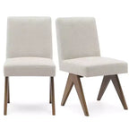 Lot de 2 chaises de salle à manger rembourrées, chaises d'appoint sans accoudoirs en lin de style moderne du milieu du siècle avec pieds en V en bois d'hévéa massif finition noyer - Panipeachy