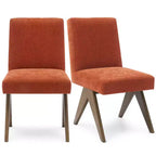 Lot de 2 chaises de salle à manger rembourrées, chaises d'appoint sans accoudoirs en lin de style moderne du milieu du siècle avec pieds en V en bois d'hévéa massif finition noyer - Panipeachy