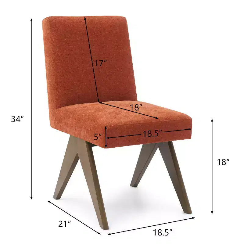 Lot de 2 chaises de salle à manger rembourrées, chaises d'appoint sans accoudoirs en lin de style moderne du milieu du siècle avec pieds en V en bois d'hévéa massif finition noyer - Panipeachy