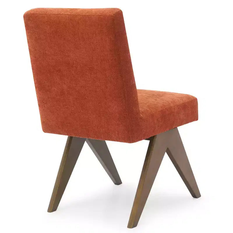 Lot de 2 chaises de salle à manger rembourrées, chaises d'appoint sans accoudoirs en lin de style moderne du milieu du siècle avec pieds en V en bois d'hévéa massif finition noyer - Panipeachy