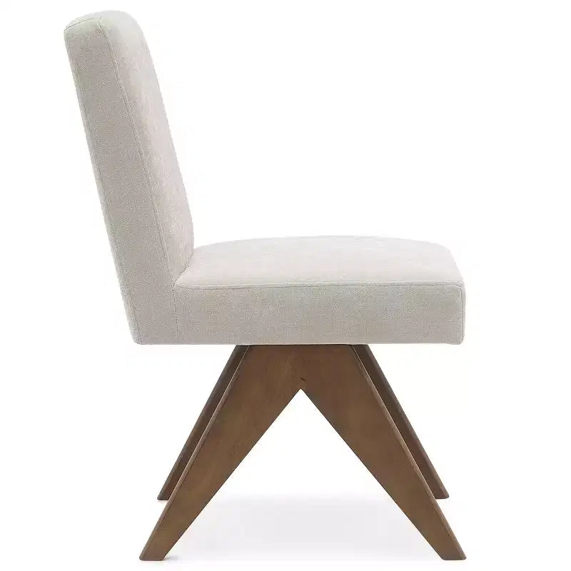 Lot de 2 chaises de salle à manger rembourrées, chaises d'appoint sans accoudoirs en lin de style moderne du milieu du siècle avec pieds en V en bois d'hévéa massif finition noyer - Panipeachy