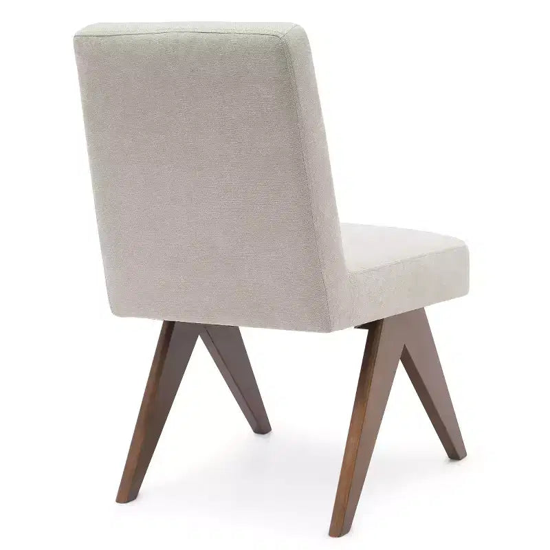 Lot de 2 chaises de salle à manger rembourrées, chaises d'appoint sans accoudoirs en lin de style moderne du milieu du siècle avec pieds en V en bois d'hévéa massif finition noyer - Panipeachy