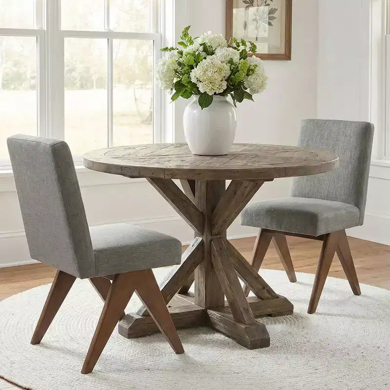 Lot de 2 chaises de salle à manger rembourrées, chaises d'appoint sans accoudoirs en lin de style moderne du milieu du siècle avec pieds en V en bois d'hévéa massif finition noyer - Panipeachy
