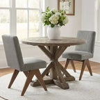 Lot de 2 chaises de salle à manger rembourrées, chaises d'appoint sans accoudoirs en lin de style moderne du milieu du siècle avec pieds en V en bois d'hévéa massif finition noyer - Panipeachy