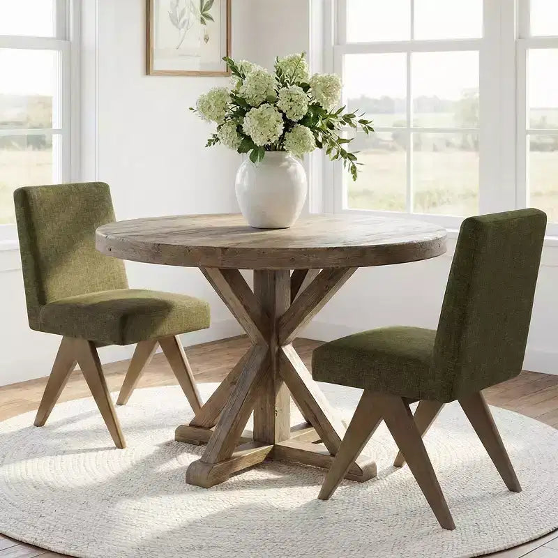 Lot de 2 chaises de salle à manger rembourrées, chaises d'appoint sans accoudoirs en lin de style moderne du milieu du siècle avec pieds en V en bois d'hévéa massif finition noyer - Panipeachy