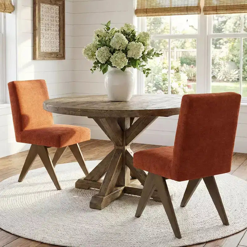 Lot de 2 chaises de salle à manger rembourrées, chaises d'appoint sans accoudoirs en lin de style moderne du milieu du siècle avec pieds en V en bois d'hévéa massif finition noyer - Panipeachy