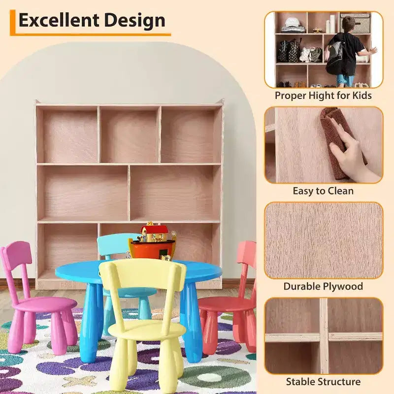 Meuble de rangement pour enfants Acekool rose à 8 casiers avec roulettes verrouillables et coins arrondis pour salle de jeux, chambre d'enfant, salle de classe