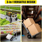 Diable Convertible 317,5 kg, Chariot de Manutention Pliant avec Conception à 4 Roues et Poignée Télescopique Ajustable pour Entrepôt, Maison, Jardin