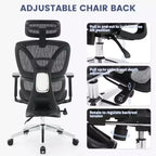 Chaise de bureau ergonomique inclinable en maille à dossier haut avec repose-pieds, soutien lombaire dynamique - Fauteuil de bureau pivotant pour la maison et le jeu, noir