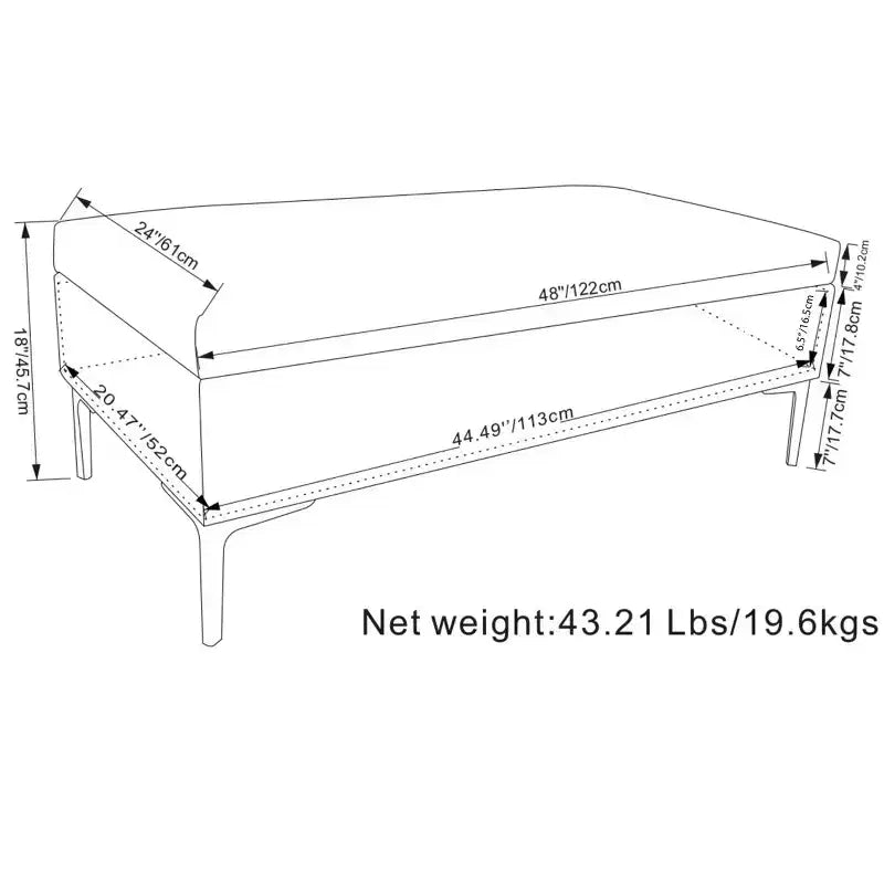 Lilah Canapé-coffre de rangement rectangulaire large de 122 cm de style milieu de siècle avec couvercle relevable
