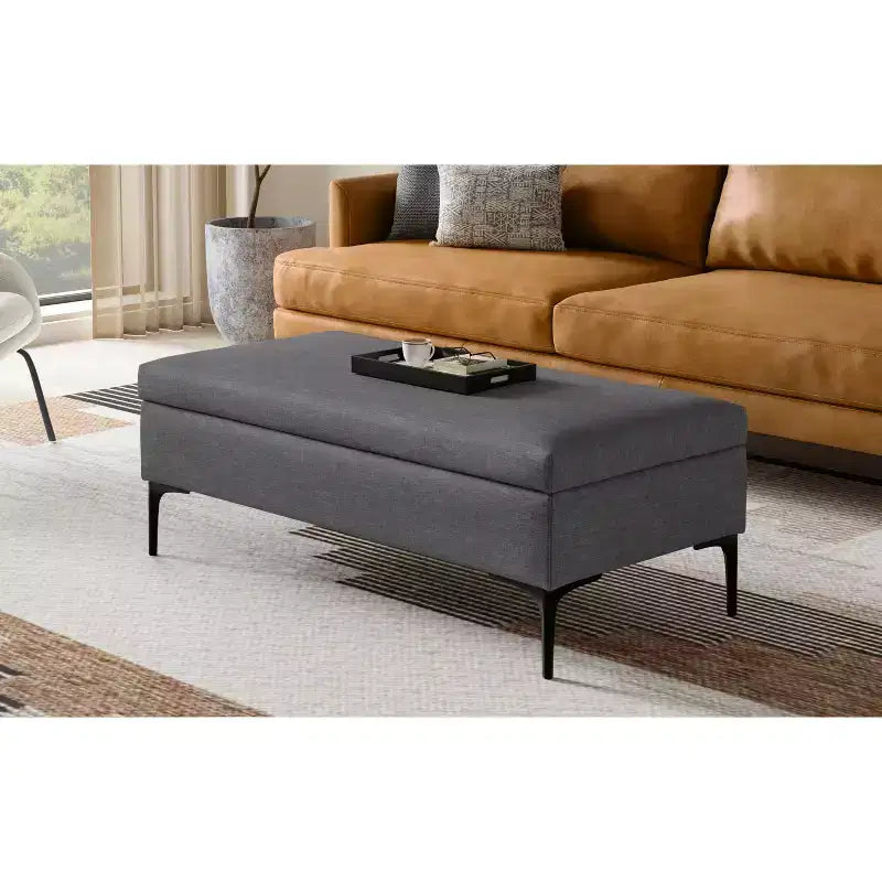 Lilah Canapé-coffre de rangement rectangulaire large de 122 cm de style milieu de siècle avec couvercle relevable