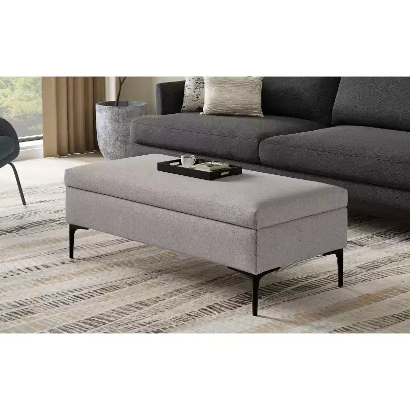 Lilah Canapé-coffre de rangement rectangulaire large de 122 cm de style milieu de siècle avec couvercle relevable