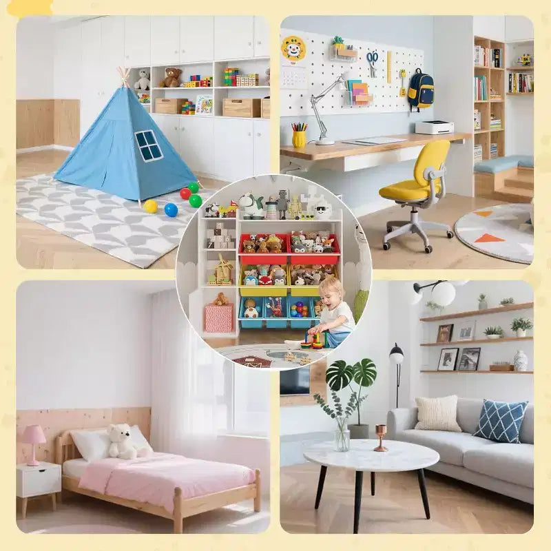 Meuble de rangement Acekool pour enfants en MDF, étagère de rangement avec bacs pour chambre d'enfant ou salle de jeux