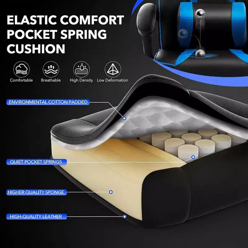 Chaise de jeu ergonomique Acekool pour adultes, cuir PU, massage lombaire, repose-pieds, réglable, pour bureau ou jeu
