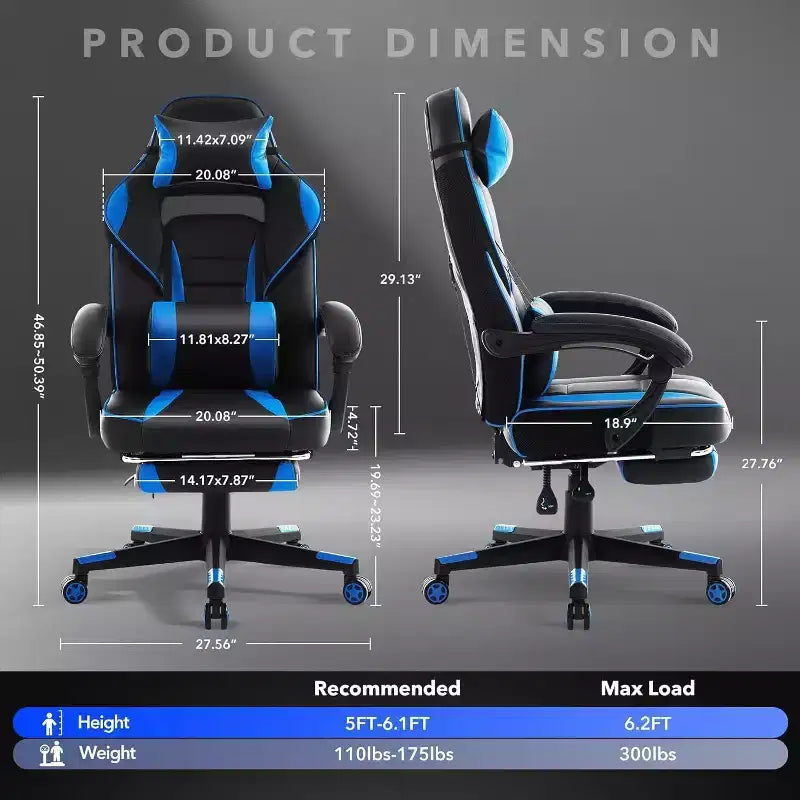 Chaise de jeu ergonomique Acekool pour adultes, cuir PU, massage lombaire, repose-pieds, réglable, pour bureau ou jeu