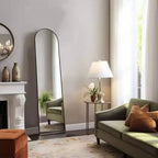 Miroir arqué noir, 150x40 cm pleine longueur. Cadre fin en aluminium à suspendre ou à poser dans la chambre ou le dressing