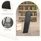 Miroir arqué noir, 150x40 cm pleine longueur. Cadre fin en aluminium à suspendre ou à poser dans la chambre ou le dressing