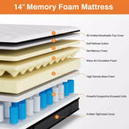 Matelas Queen 14 pouces dans une boîte, mousse à mémoire de forme au gel et ressorts ensachés individuellement, fermeté moyenne, rafraîchissant, certifié CertiPUR-US