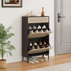 Meuble à chaussures en rotin avec 3 tiroirs - Design rabattable et coulissant, 3 étagères réglables, rangement étroit autoportant pour entrée et porche