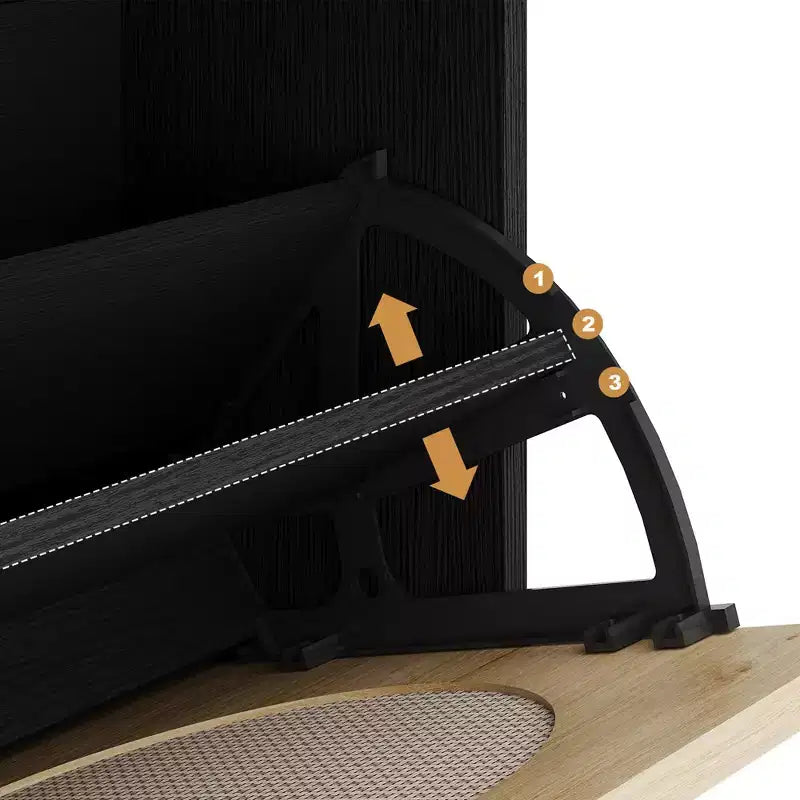 Meuble à chaussures en rotin avec 3 tiroirs - Design rabattable et coulissant, 3 étagères réglables, rangement étroit autoportant pour entrée et porche