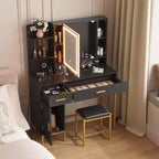 Coiffeuse avec miroir et lumières, Ensemble de coiffeuse 42,5" avec tabouret, Table de maquillage avec armoire miroir et chaise, Tiroirs et étagères