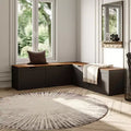 Famapy Corner Entryway Bench w/Hidden Storage White Oak Finish Shoe Cabinet