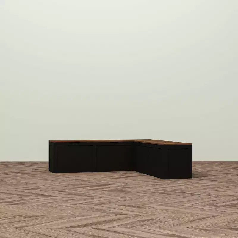 Banc d'entrée d'angle Famapy avec rangement caché, finition chêne blanc, meuble à chaussures