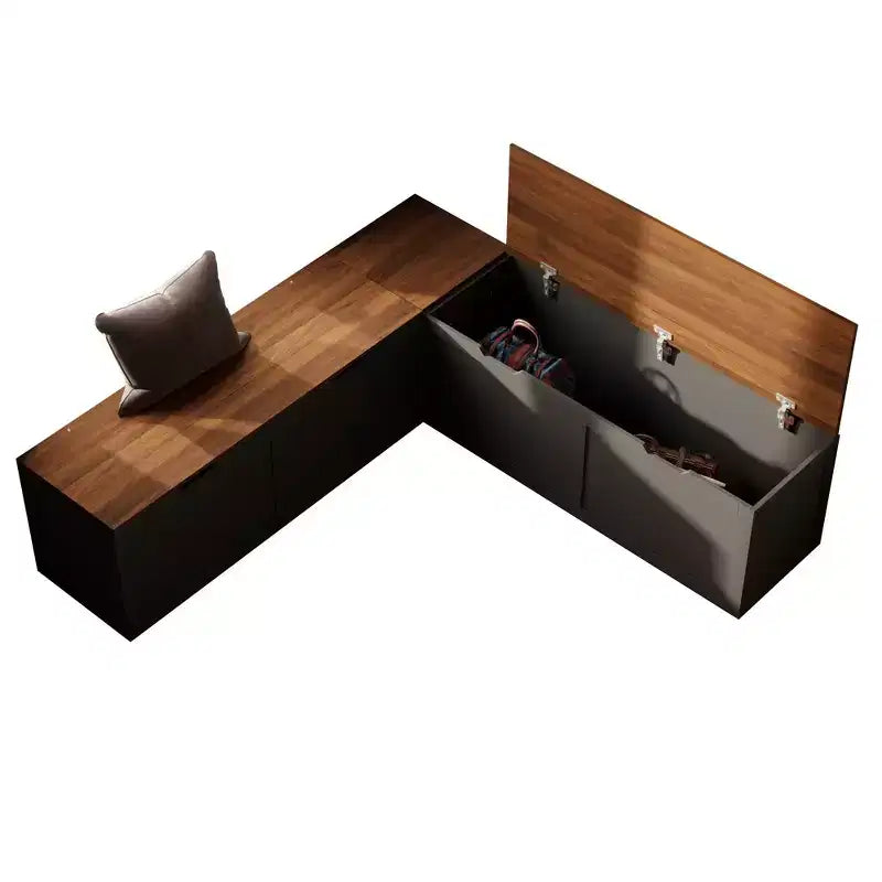 Banc d'entrée d'angle Famapy avec rangement caché, finition chêne blanc, meuble à chaussures