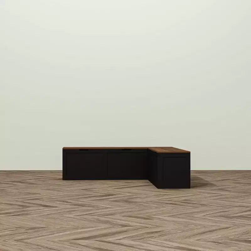 Banc d'entrée d'angle Famapy avec rangement caché, finition chêne blanc, meuble à chaussures