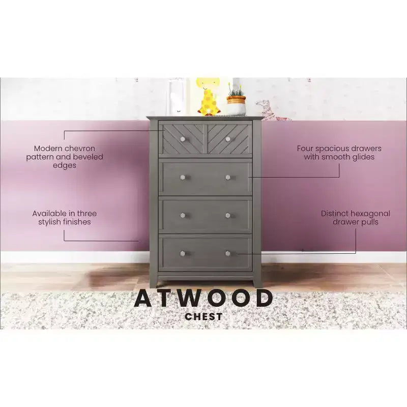 Commode 4 tiroirs Atwood de Child Craft pour chambre d'enfant ou d'adulte, grand espace de rangement, kit anti-basculement inclus pour éviter le basculement, non toxique, finition sécuritaire pour bébé