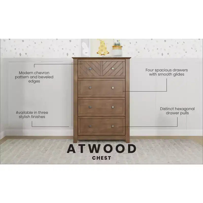 Commode 4 tiroirs Atwood de Child Craft pour chambre d'enfant ou d'adulte, grand espace de rangement, kit anti-basculement inclus pour éviter le basculement, non toxique, finition sécuritaire pour bébé