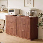 JVNOXK 6 Drawer Dressing Table, 55-inch Wide Modern Wave Curve Design, Dual-Function TV Cabinet&Dressing Cabinet, Wooden Storage Cabinet,Walnut