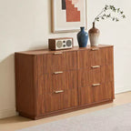 JVNOXK Coiffeuse 6 tiroirs, 140 cm de large, design moderne à courbes ondulées, meuble TV et coiffeuse double fonction, meuble de rangement en bois, Noyer