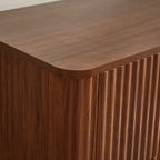 JVNOXK Coiffeuse 6 tiroirs, 140 cm de large, design moderne à courbes ondulées, meuble TV et coiffeuse double fonction, meuble de rangement en bois, Noyer