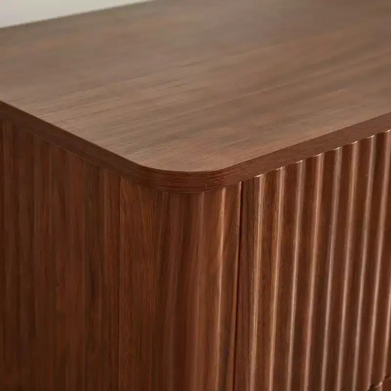 JVNOXK Coiffeuse 6 tiroirs, 140 cm de large, design moderne à courbes ondulées, meuble TV et coiffeuse double fonction, meuble de rangement en bois, Noyer