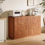 JVNOXK Coiffeuse 6 tiroirs, 140 cm de large, design moderne à courbes ondulées, meuble TV et coiffeuse double fonction, meuble de rangement en bois, Noyer