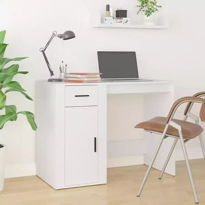 vidaXL Bureau blanc en bois d'ingénierie Bureau standard rectangulaire moderne - Blanc