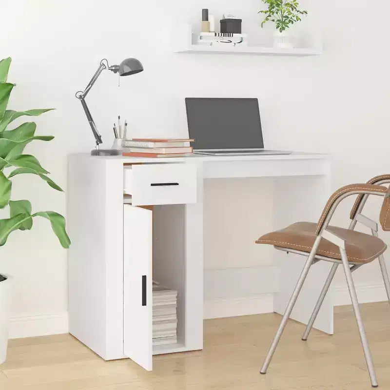 vidaXL Bureau blanc en bois d'ingénierie Bureau standard rectangulaire moderne - Blanc