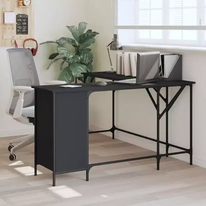 vidaXL Bureau noir Bois d'ingénierie Pieds réglables Bureau d'angle