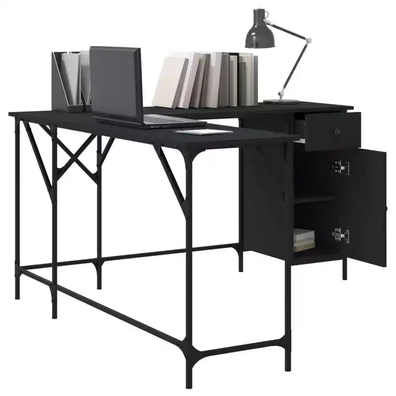 vidaXL Bureau noir Bois d'ingénierie Pieds réglables Bureau d'angle