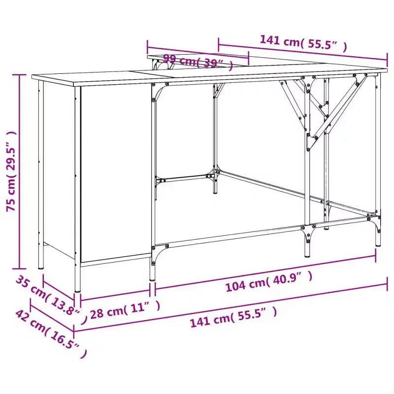 vidaXL Bureau noir Bois d'ingénierie Pieds réglables Bureau d'angle