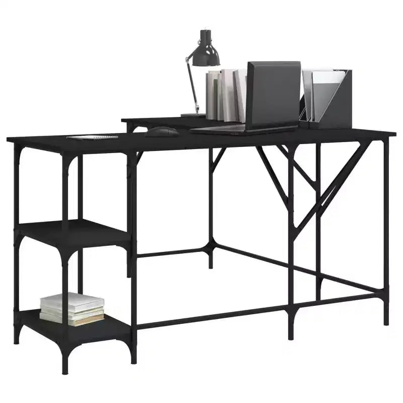 vidaXL Bureau noir Bois d'ingénierie, Métal Grands pieds réglables