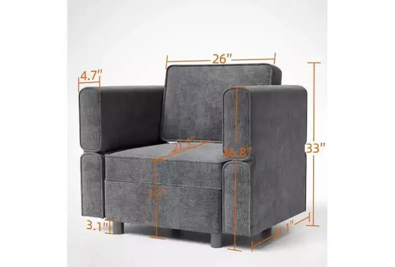 Canapé, Canapé Modulable Individuel avec Ottoman de Rangement, Dossier/Accoudoir Réglable en Chenille pour Petit Espace Salon/Chambre Bureau Gris Foncé
