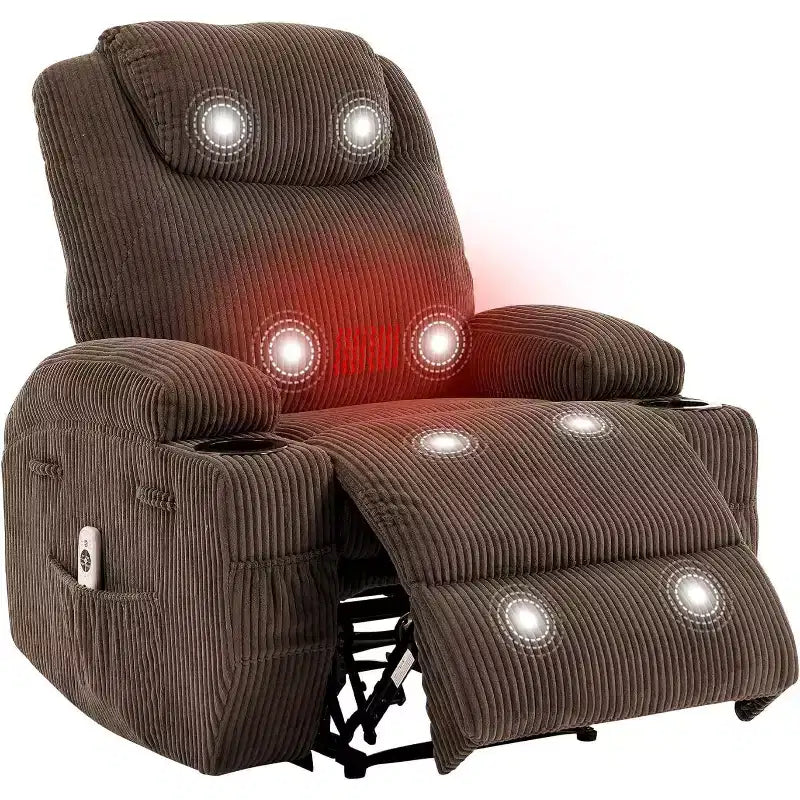 Acekool Fauteuil inclinable releveur en velours côtelé, Fauteuil chauffant massant avec double porte-gobelets et appui-tête en U pour salon